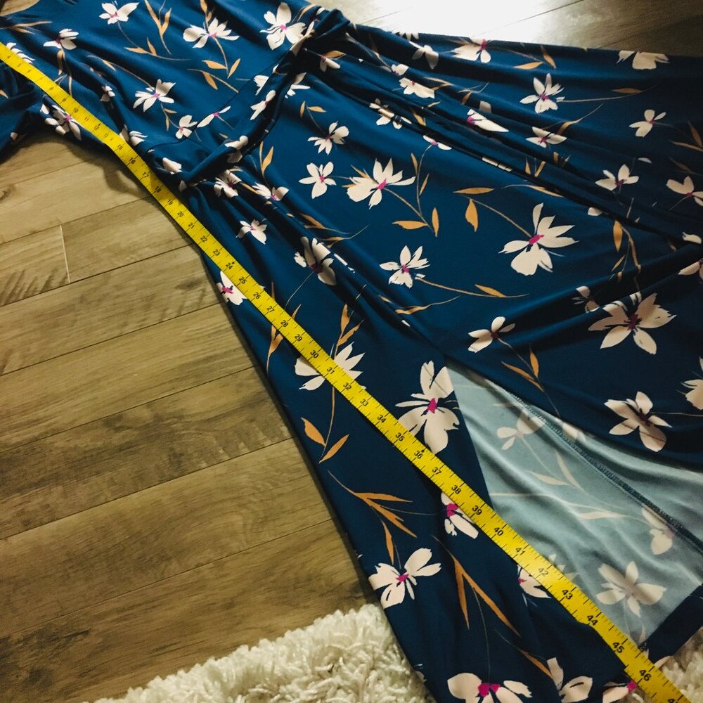 Eliza J Classy Blue Floral Belted Retro A-Line Maxi Dress - Picture 15 of 16